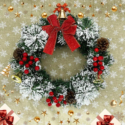 Festive 30Cm Christmas Wreath with Berries, Bow, and Bells - Perfect Holiday Decor for Door, Window, and Wall!