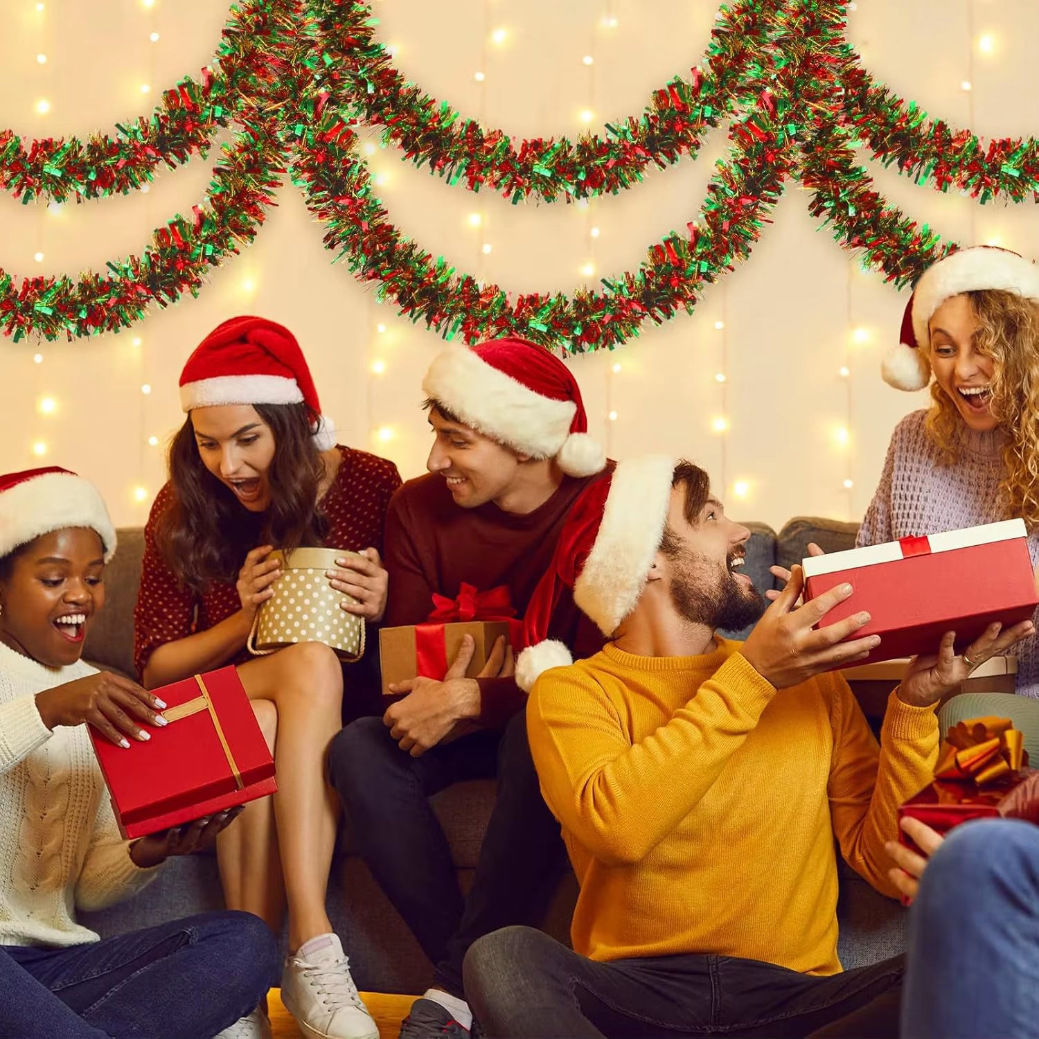 Festive 2M Green Tinsel Ribbon Garland - Perfect for Christmas Tree, Wreaths, and Party Decor!