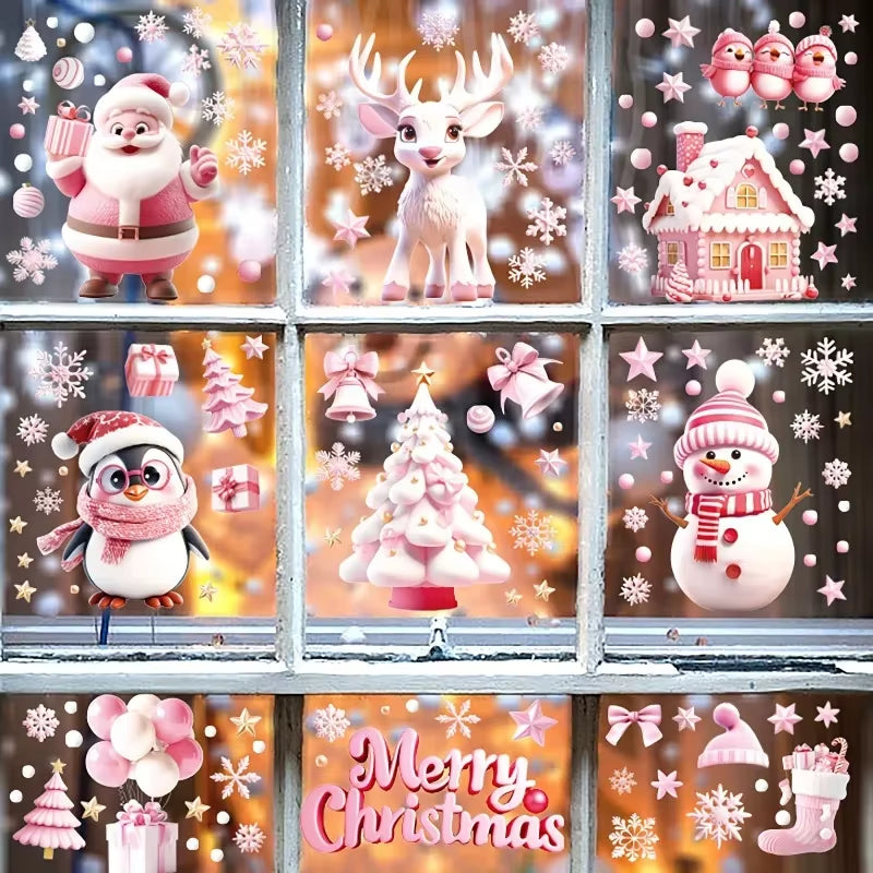 Festive 9-Pack Christmas Window Clings - Adorable Santa, Snowman, and Reindeer Glass Stickers for a Magical Winter Wonderland Decor!