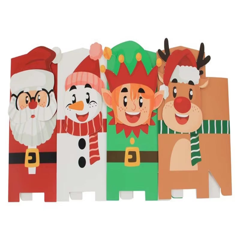 8Pcs Christmas Gift Boxes Kraft Paper/Plastic Candy Cookies Snack Boxes for Xmas New Year Party Biscuit Bag Noel Navidad