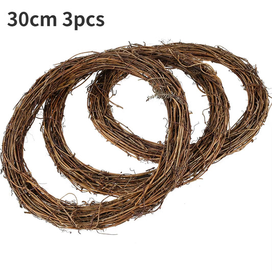 Charming Hand-Woven Natural Rattan Christmas Wreath – 25/30Cm Diameter Retro Grapevine Craft for DIY Holiday Decor