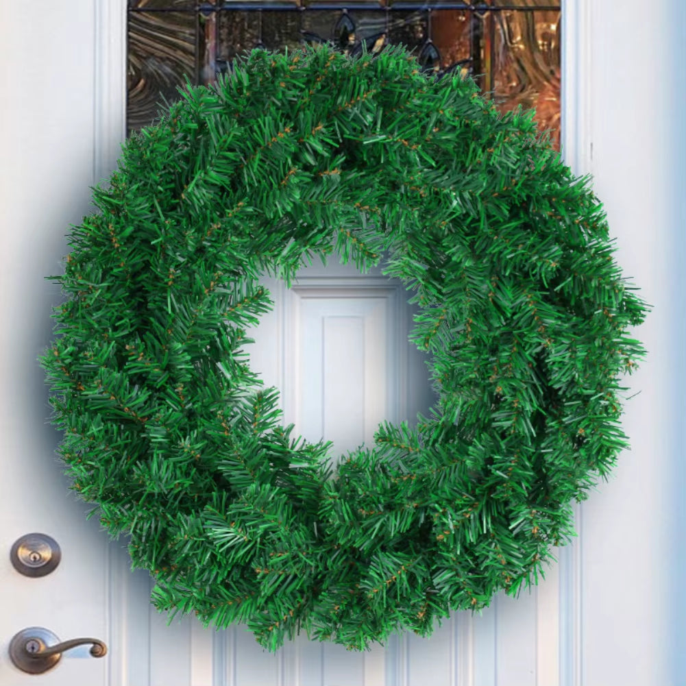 Seasonal Artificial Green Wreath - 30/40/50Cm PVC Wall Decor with Christmas Ribbon for Front Door & Fall Celebrations