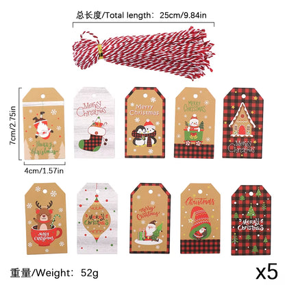 50Pcs Santa Claus Paper Card Christmas Tree Ornaments - Festive Hanging Decorations for Home Decor & DIY Party Supplies