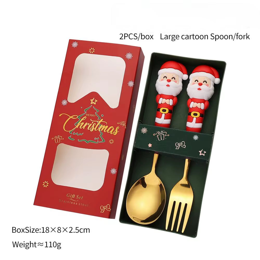 Exquisite Stainless Steel Christmas Spoon and Fork Set - Perfect Tableware for Coffee, Tea, and Desserts (2/4/6 Pieces)