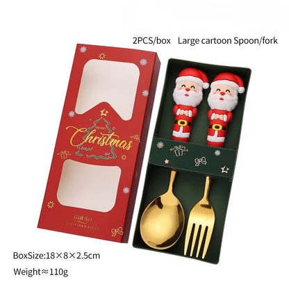 Exquisite Stainless Steel Christmas Spoon and Fork Set - Perfect Tableware for Coffee, Tea, and Desserts (2/4/6 Pieces)