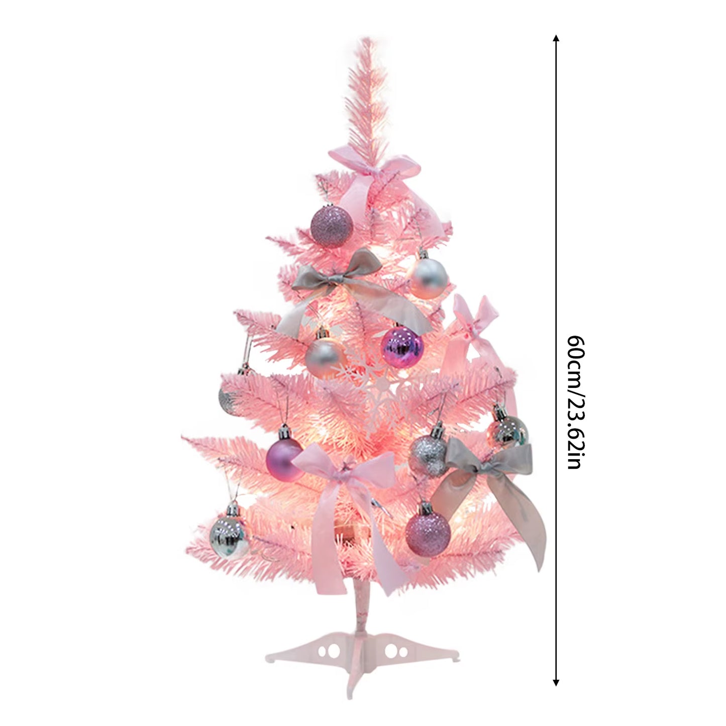 Stunning 60CM Pink Pointed Artificial Christmas Tree with Lights - Perfect Holiday Decor for Your Home!