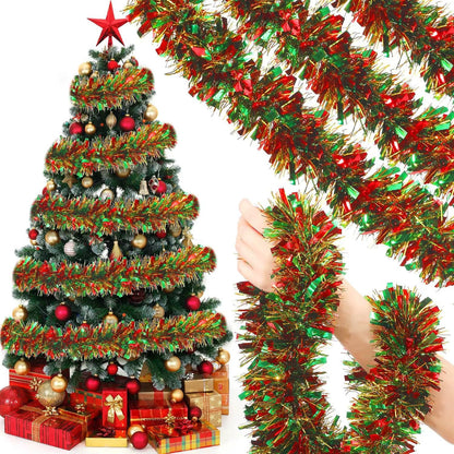 Festive 2M Green Tinsel Ribbon Garland - Perfect for Christmas Tree, Wreaths, and Party Decor!