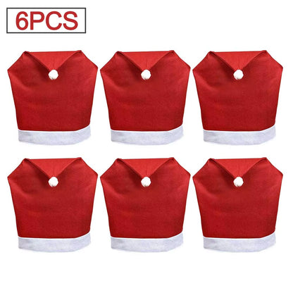 Festive Red Non-Woven Christmas Chair Covers - Perfect for Holiday Dining & Party Decor