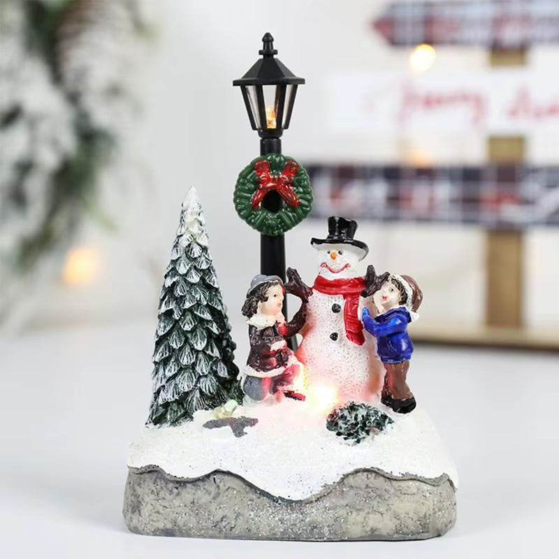 Enchanting LED Christmas Village Ornaments - Santa Claus & Snowy Microlandscape Resin Figurines for Festive Decor & Holiday Gifting