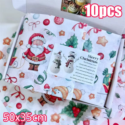 10Pcs Festive Christmas Tree Tissue Paper - Santa Claus Gift Wrapping & Craft Packaging for New Year Celebrations