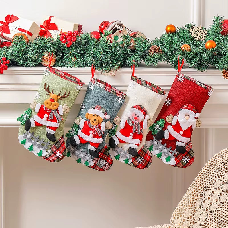 Festive 30CM 3D Santa Claus & Elk Knitted Christmas Stockings - Perfect for Holiday Gift Giving & Decoration!