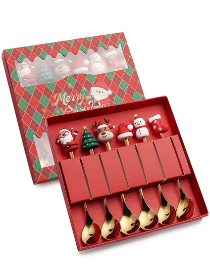 Exquisite Stainless Steel Christmas Spoon and Fork Set - Perfect Tableware for Coffee, Tea, and Desserts (2/4/6 Pieces)