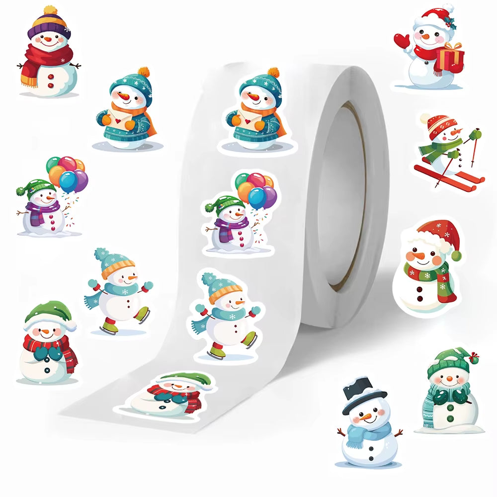 500Pcs Festive Christmas Sticker Roll - Snowman, Snowflake & Santa Claus Reward Labels for Kids' Toys and Thank You Gifts