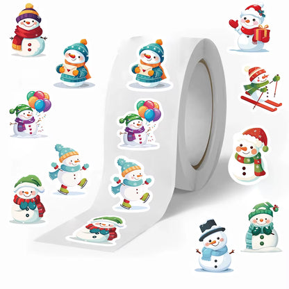 500Pcs Festive Christmas Sticker Roll - Snowman, Snowflake & Santa Claus Reward Labels for Kids' Toys and Thank You Gifts