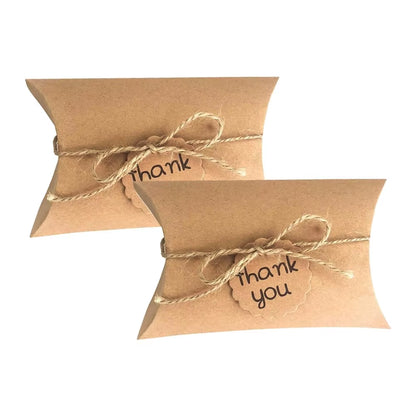 50 Premium Kraft Pillow Boxes with 20M Jute Twine - Perfect for Gifts, Weddings, Parties, Birthdays & Holidays!