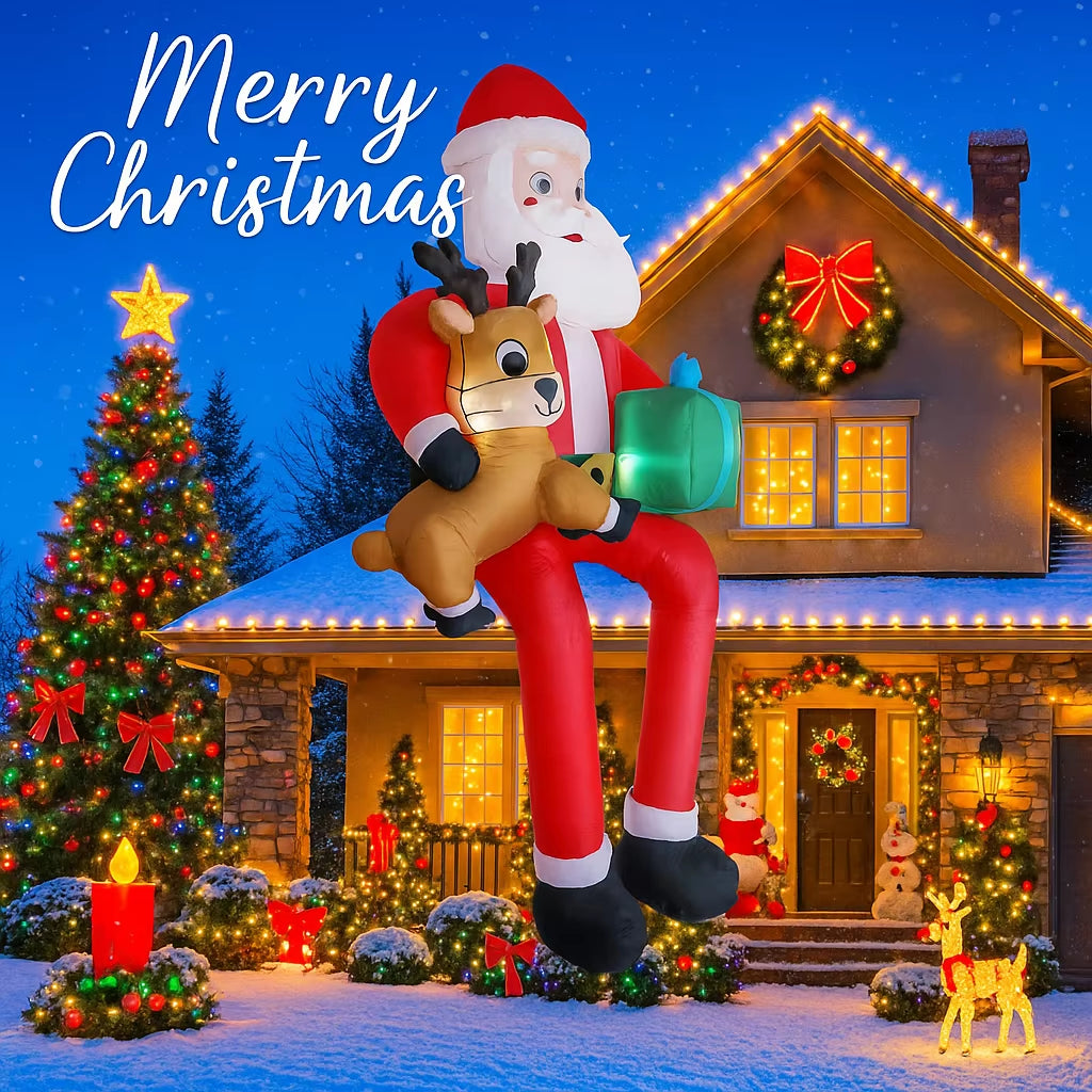 Giant 9.5FT Inflatable Santa Claus & Reindeer Christmas Yard Decor with LED Lights - Perfect Holiday Gift!