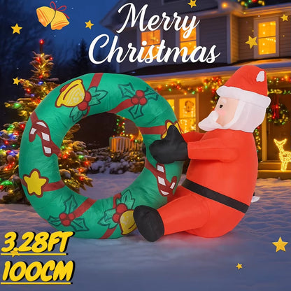 Festive 3.28FT Inflatable Santa Claus Swim Ring with LED Lights - Perfect for Christmas Parties, Home Decor, and Yard Ornaments!