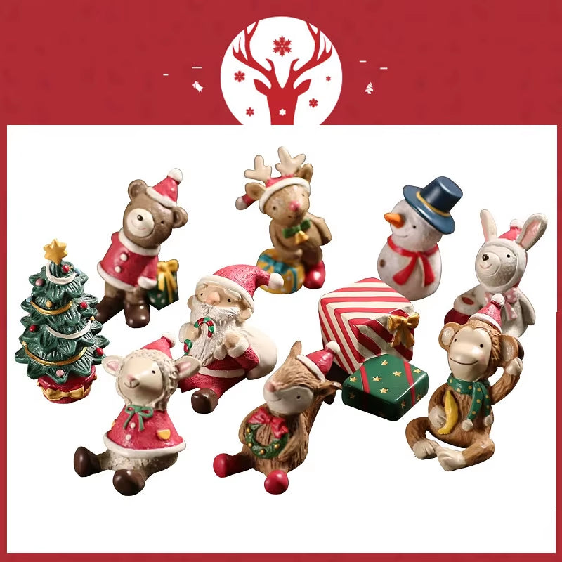 Festive Miniature Christmas Tree Figurines - Snowman, Santa, Bear & Deer for Dollhouse & Garden Decor