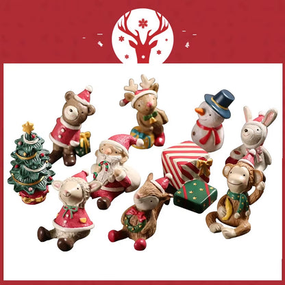 Festive Miniature Christmas Tree Figurines - Snowman, Santa, Bear & Deer for Dollhouse & Garden Decor