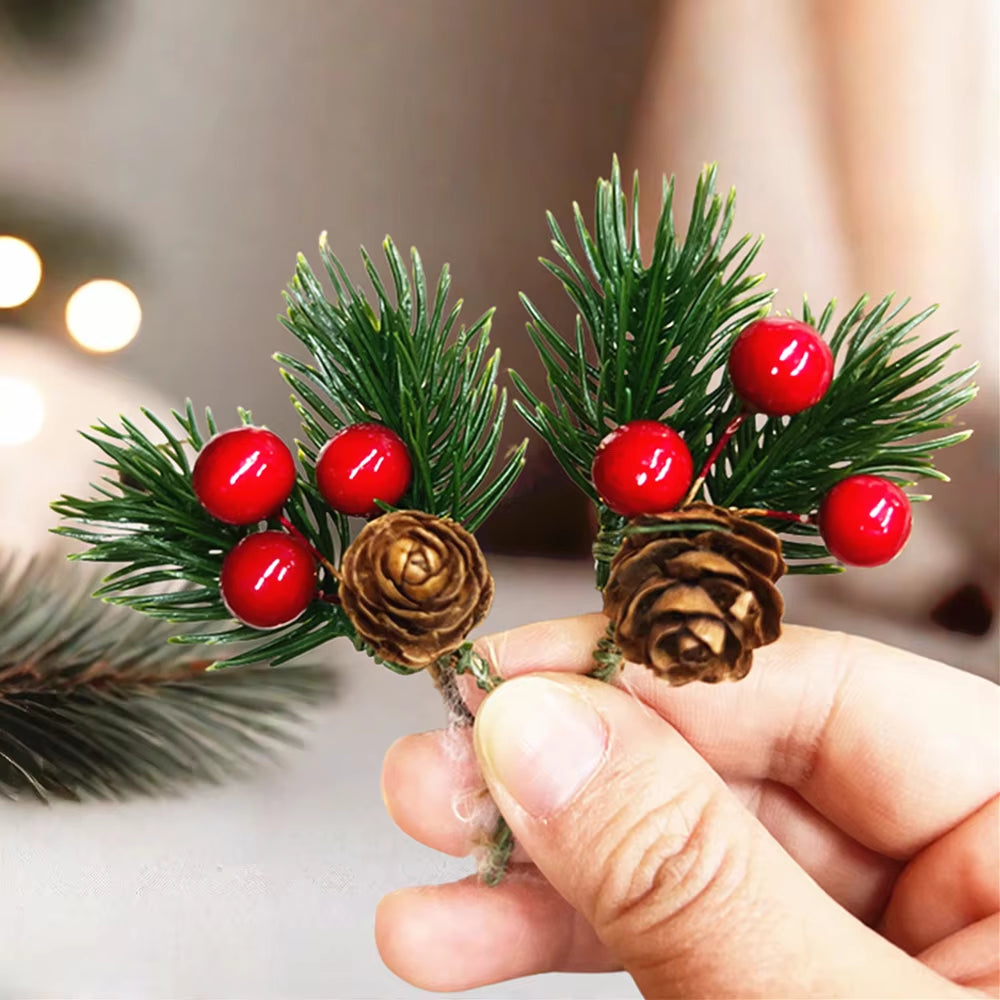 10PCS Festive Christmas Pine Cone & Red Berry Picks - Perfect for DIY Wreaths & Holiday Decorations!