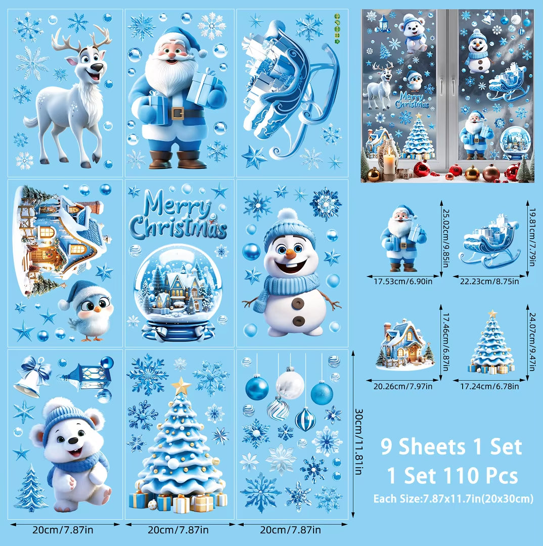Festive 9-Pack Christmas Window Clings - Adorable Santa, Snowman, and Reindeer Glass Stickers for a Magical Winter Wonderland Decor!