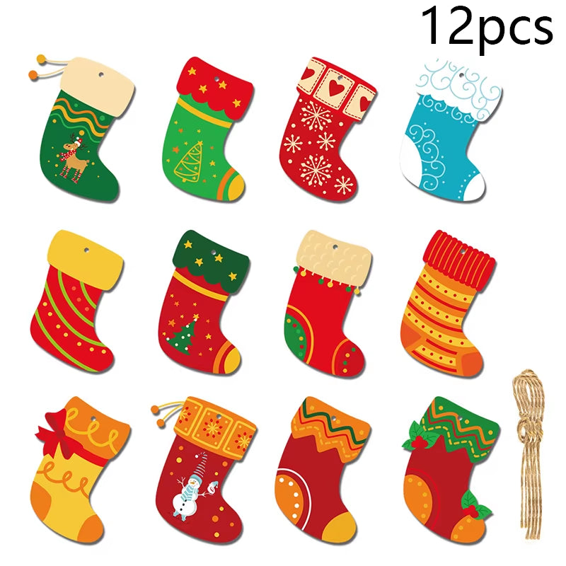 12Pcs Creative Christmas Stocking Hanging Decorations for Festive Party & Tree Scene
