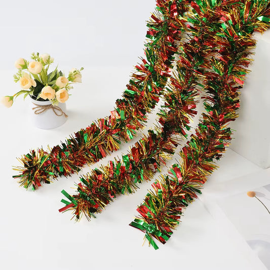 Festive 2M Green Tinsel Ribbon Garland - Perfect for Christmas Tree, Wreaths, and Party Decor!