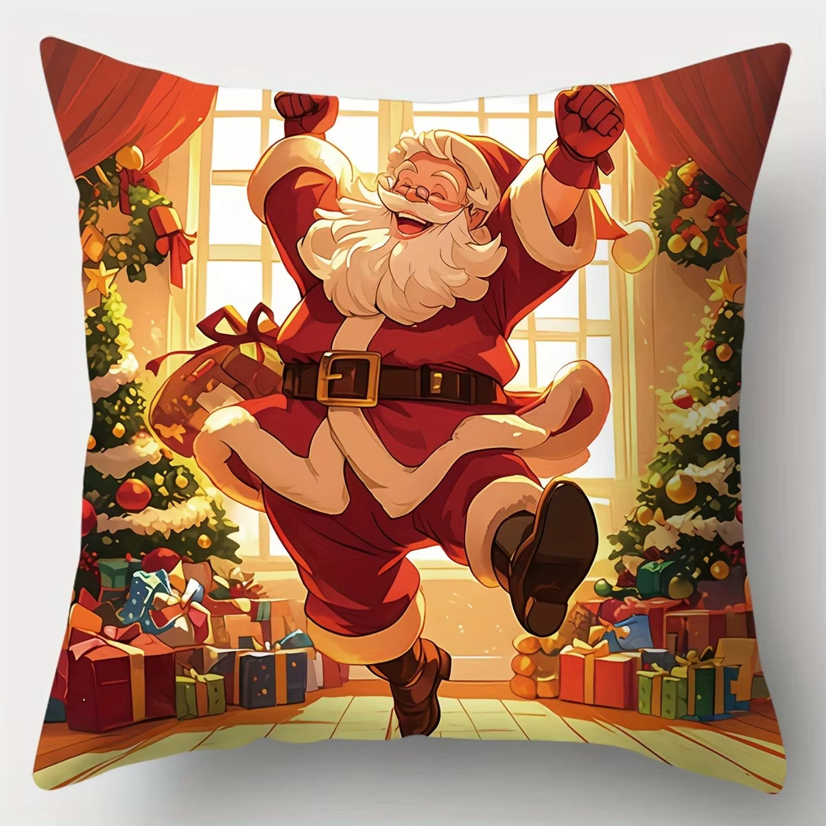 Cheerful Christmas Santa Claus Throw Pillow - Festive Sofa Cushion Cover for Holiday Decor & New Year Gifts