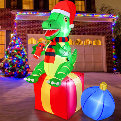 6FT Inflatable Dinosaur Christmas Decoration - Fun Outdoor & Indoor Xmas Blow-Up Yard Decor for Garden & Lawn