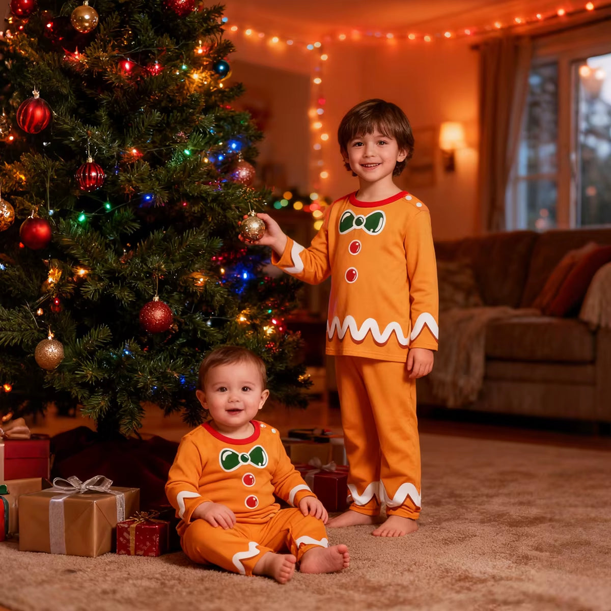 Baby Christmas Gingerbread Man Costume Girls Boys Clothing Set Toddler Ginger Bread Cosplay Outfit Long Sleeve Pants Set 3PCS