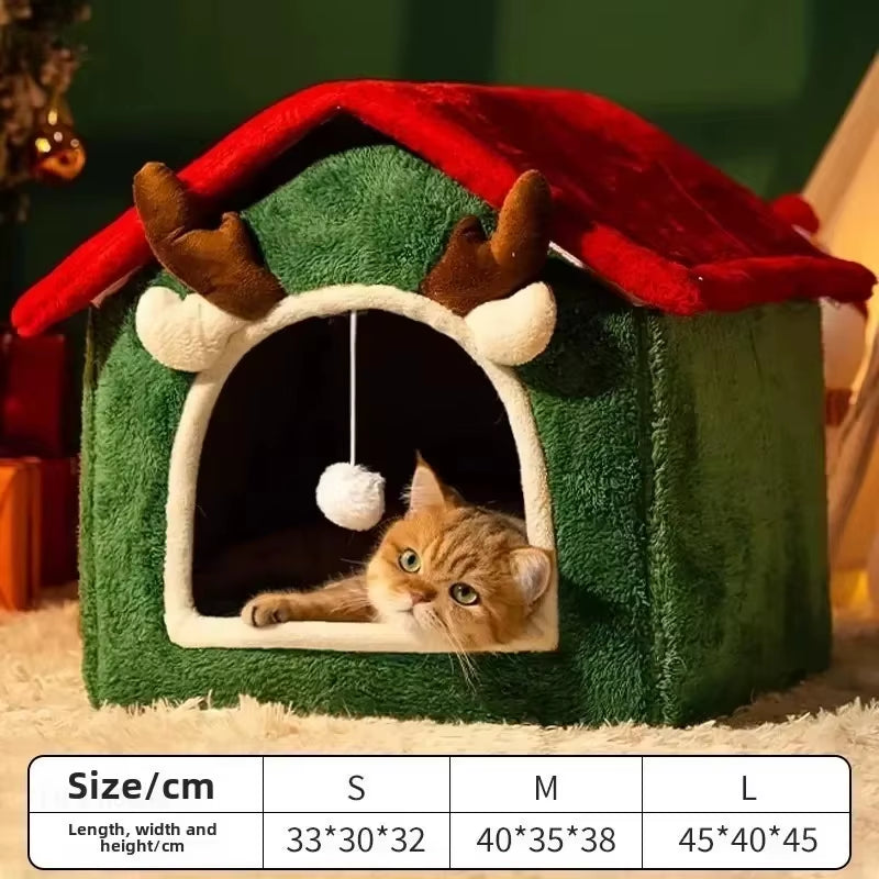 Cozy Christmas Cat & Dog Nest - Plush Multifunctional Pet Bed with Removable Design