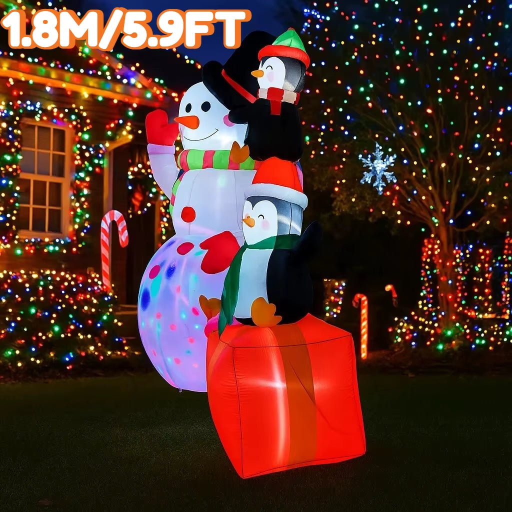 5.9FT Inflatable Snowman Penguins with LED Lights - Perfect Holiday Outdoor Decor for Your Home and Yard Party