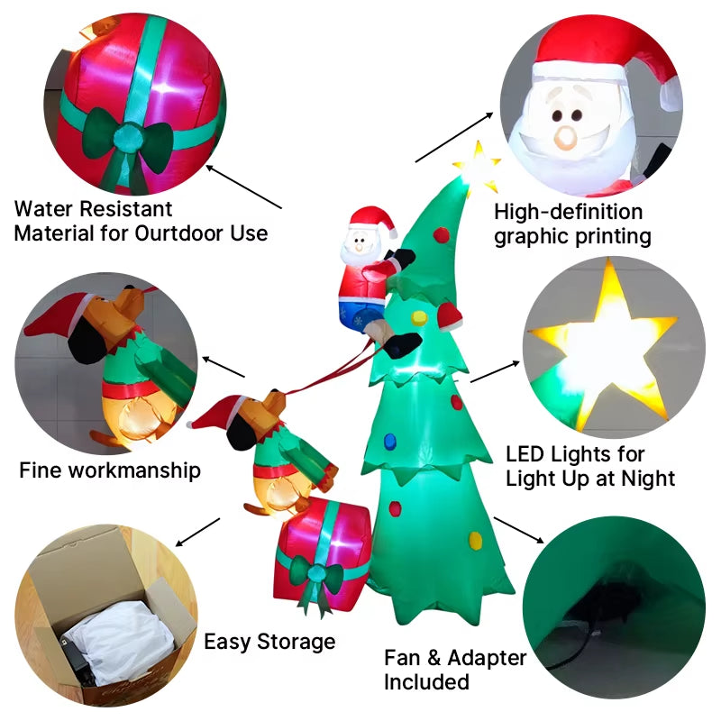 6.8FT Inflatable Santa Claus Climbing Tree with LED Lights - Perfect Christmas Yard Decoration!