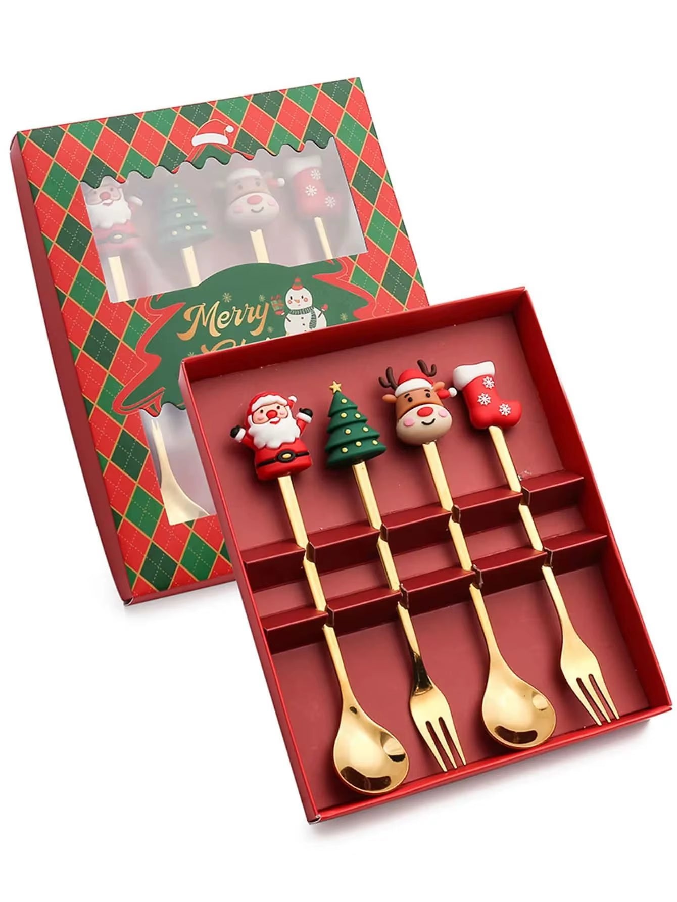 Exquisite Stainless Steel Christmas Spoon and Fork Set - Perfect Tableware for Coffee, Tea, and Desserts (2/4/6 Pieces)