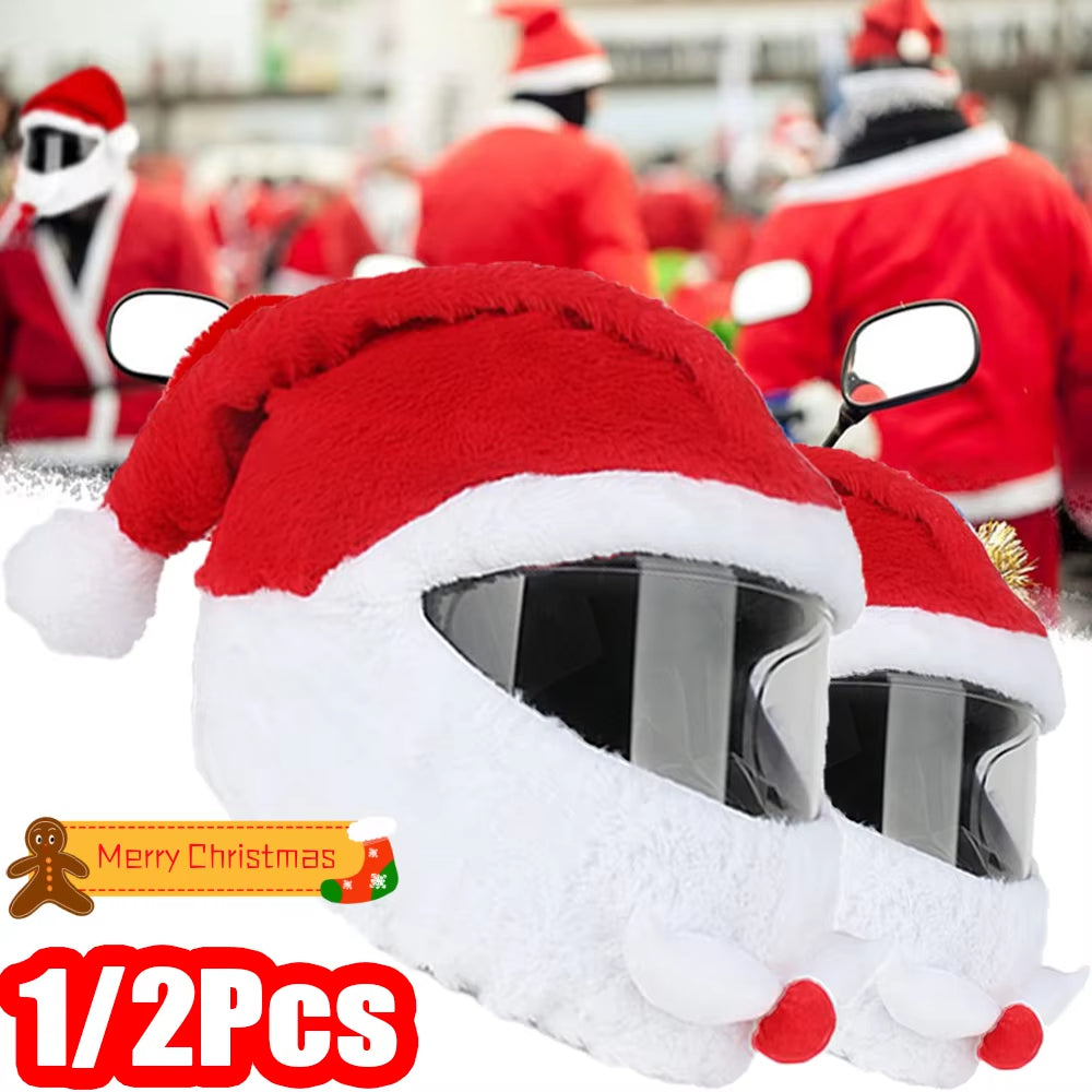 Christmas Motorcycle Helmet Hat - Fun & Cozy Plush Cover for Winter Riding (1 or 2 Pcs)