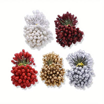 Stunning 5mm Gold & Silver Artificial Berry Stamen Mini Flowers for DIY Wreaths & Wedding Decor
