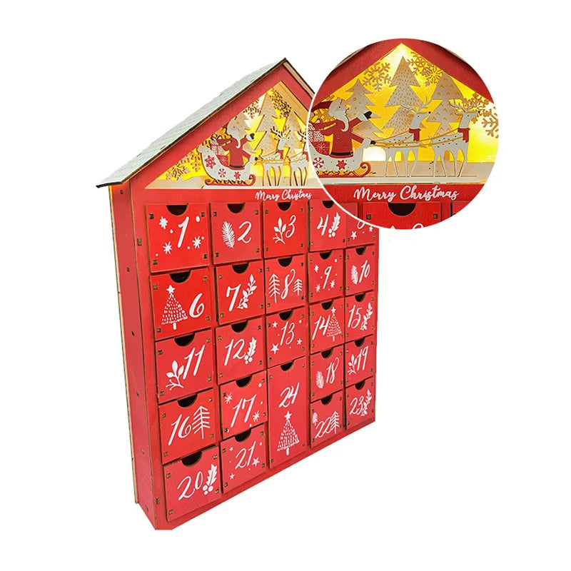 Charming Wooden Christmas Advent Calendar - 24 Empty Drawers in Village House Design for Festive DIY Countdown Decoration