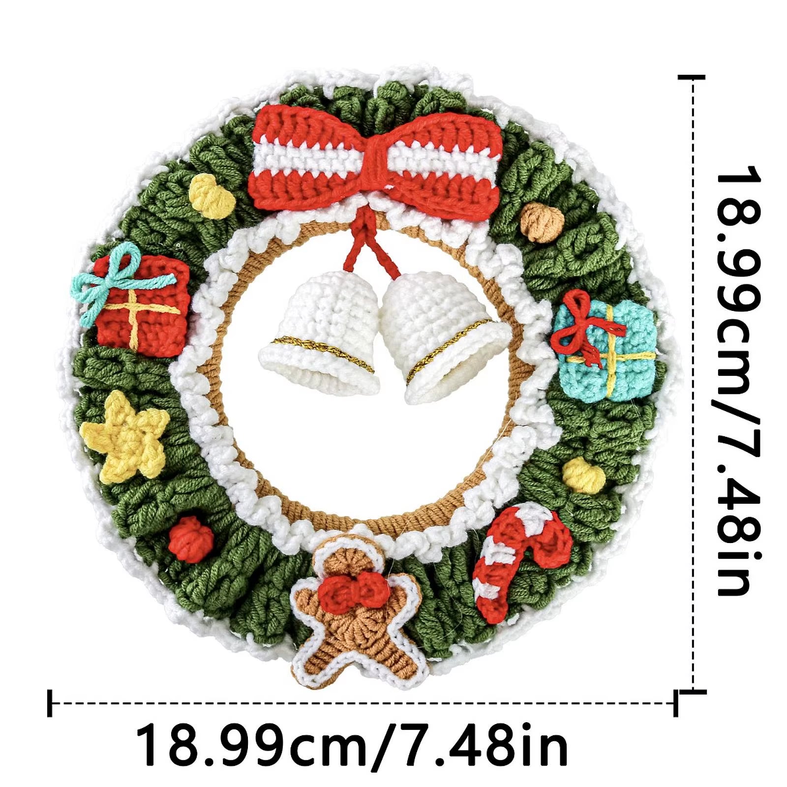 Festive Crochet Christmas Wreath - Beautiful Hanging Holiday Decoration & Bell Garland for Front Door