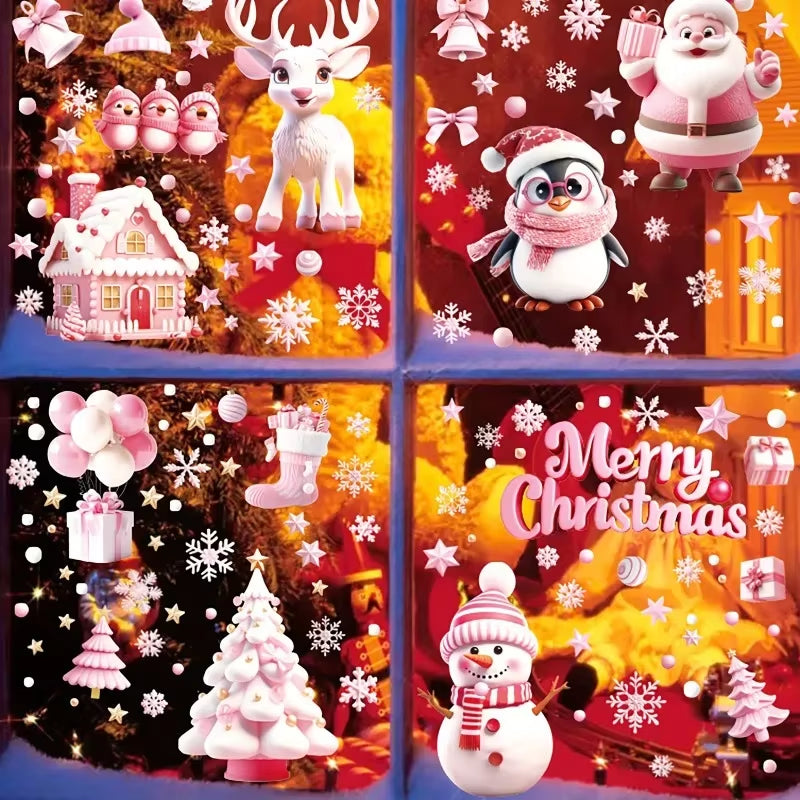 Festive 9-Pack Christmas Window Clings - Adorable Santa, Snowman, and Reindeer Glass Stickers for a Magical Winter Wonderland Decor!