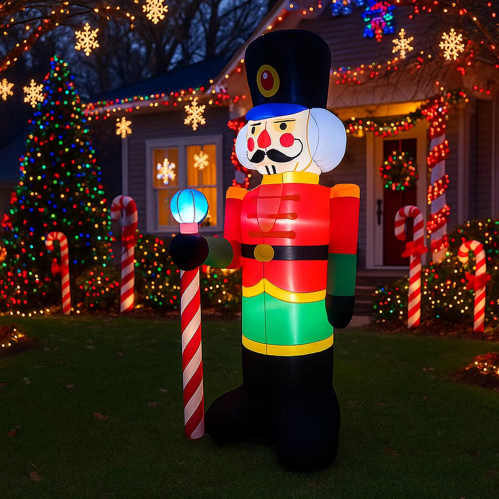 Giant 7.8FT Nutcracker Soldier Inflatable with LED Lights - Festive Holiday Outdoor Decor for Home & Yard Party