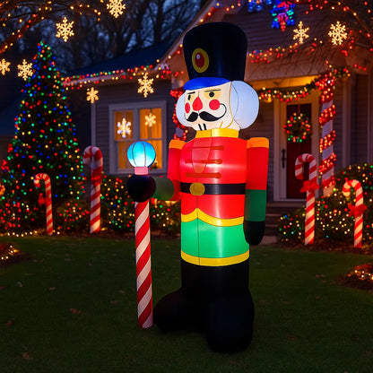 Giant 7.8FT Nutcracker Soldier Inflatable with LED Lights - Festive Holiday Outdoor Decor for Home & Yard Party