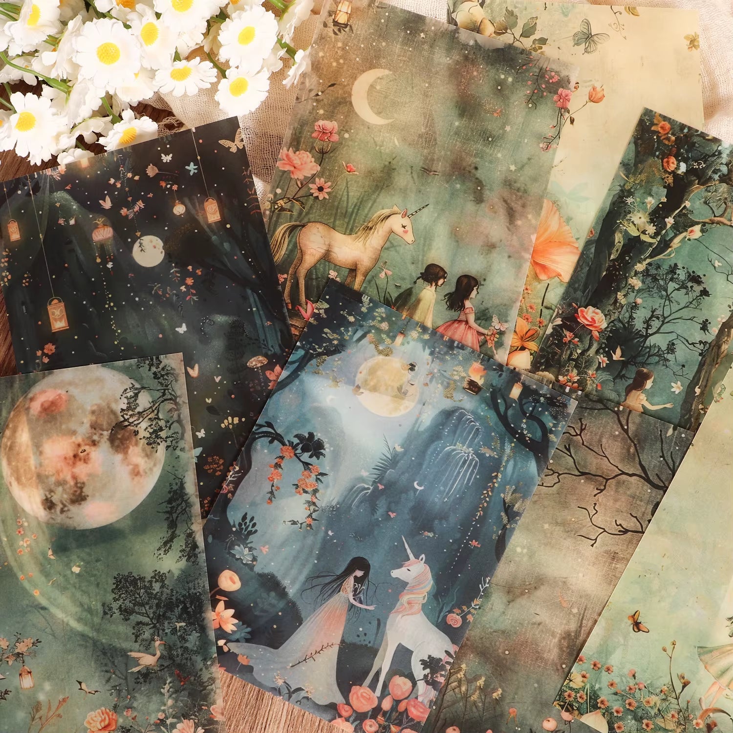 Fantasy Forest DIY Scrapbook Kit: 16 A5 Decorative Papers, 8 Transparent Sulfuric Acid Sheets & 36 Stickers for Creative Arts & Crafts