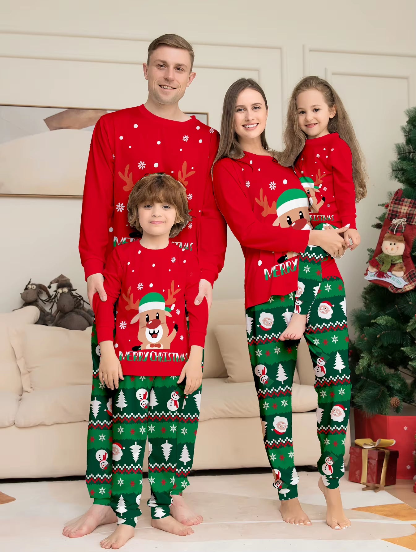 2024 Festive Family Matching Christmas Pajamas Set for Moms and Kids