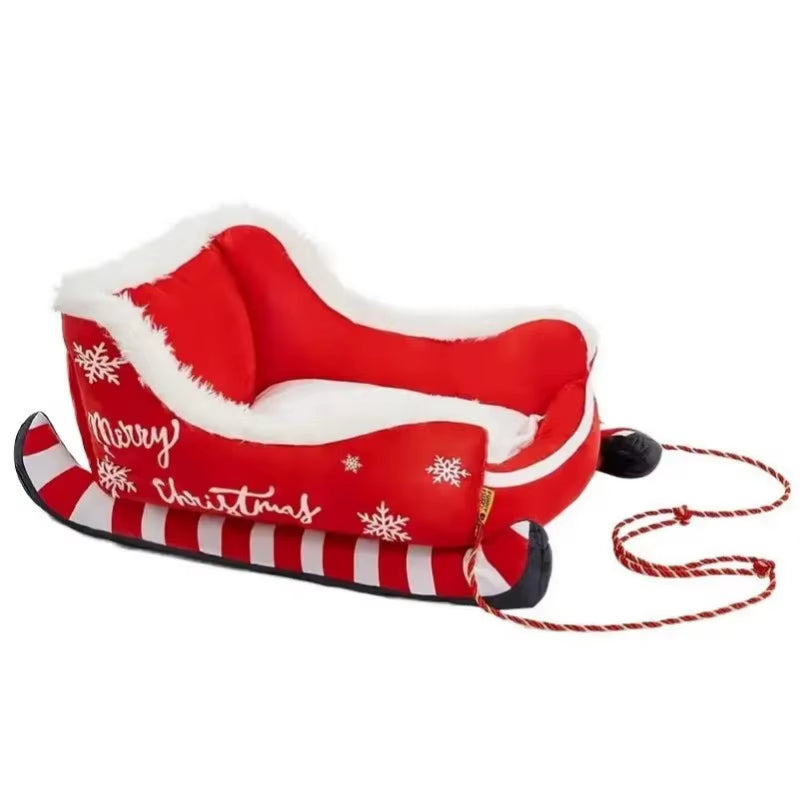 Sled-Shaped Christmas Pet Bed - Washable Dog & Cat Hammock with Anti-Slip Bottom for Small & Medium Pets