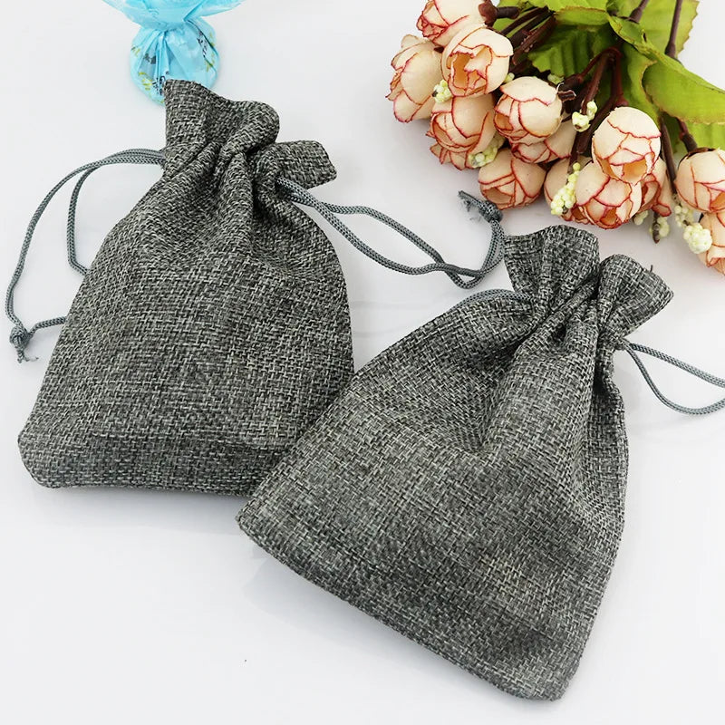 10-Pack Handmade Natural Burlap & Cotton Linen Drawstring Gift Bags - Perfect for Weddings, Christmas, Jewelry & More!