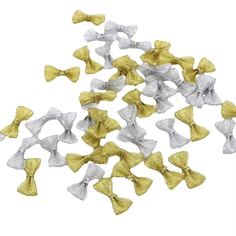 50Pcs Handmade Gold & Silver Ribbon Bows - Perfect for Wedding Invites & Craft Embellishments (15mm-30mm)