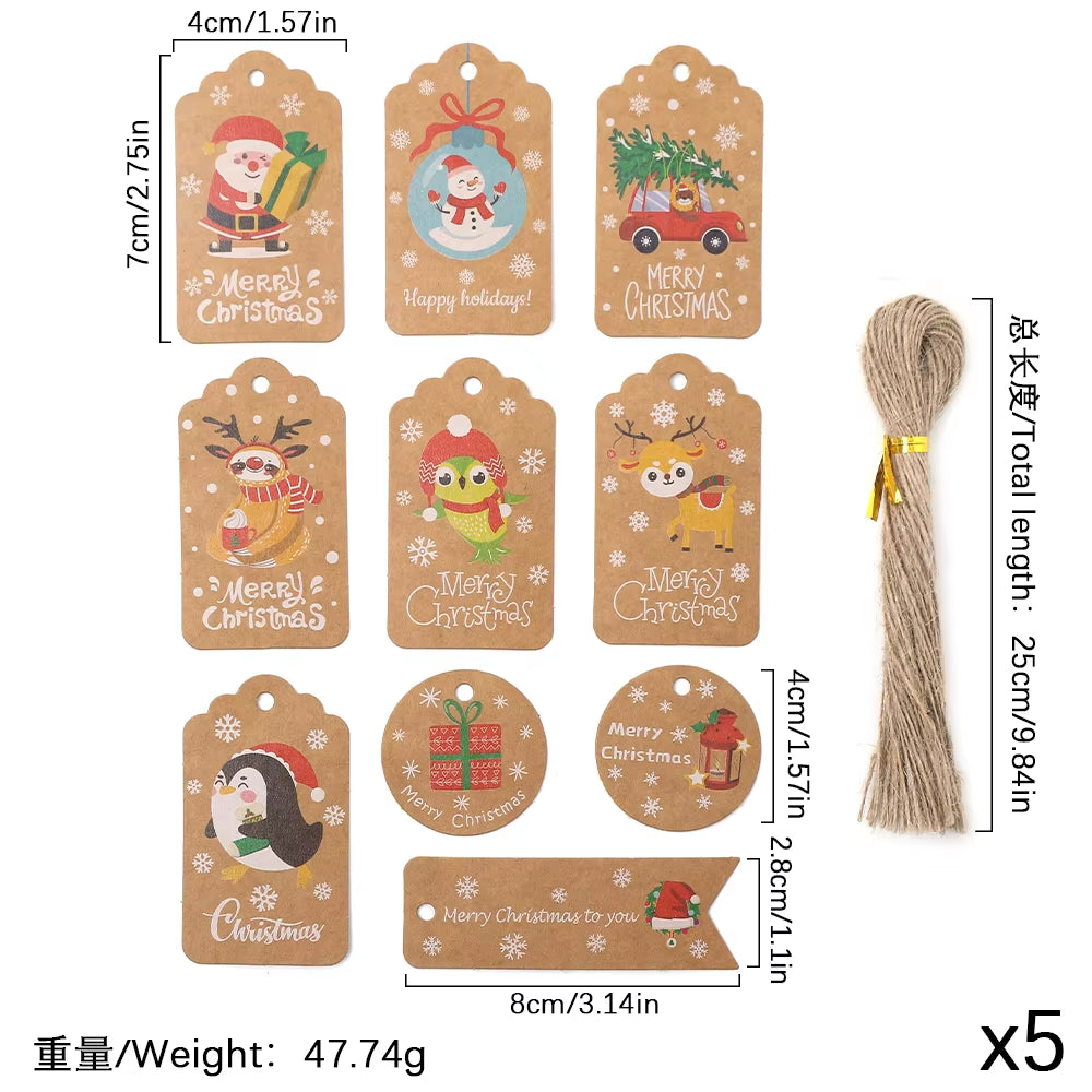 50Pcs Santa Claus Paper Card Christmas Tree Ornaments - Festive Hanging Decorations for Home Decor & DIY Party Supplies