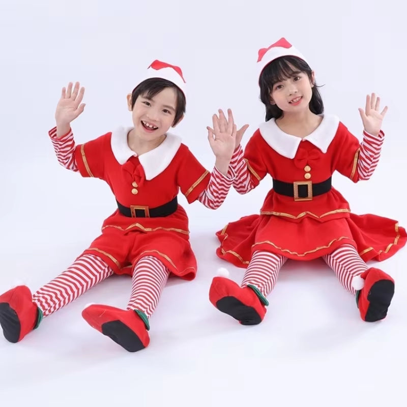 Adorable Christmas Elf Costume Set for Kids - Fun Cosplay Outfits with Skirts, Pants, and Hats - Perfect Holiday Gifts!