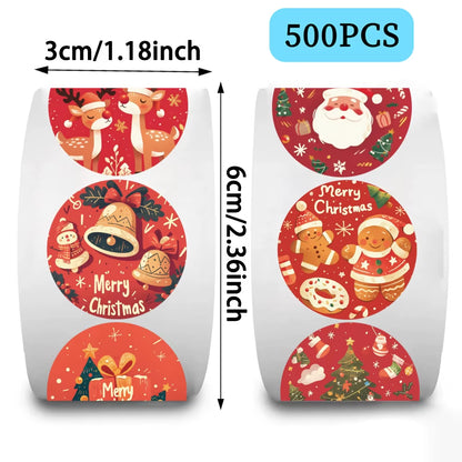 500Pcs Festive Christmas Sticker Roll - Snowman, Snowflake & Santa Claus Reward Labels for Kids' Toys and Thank You Gifts