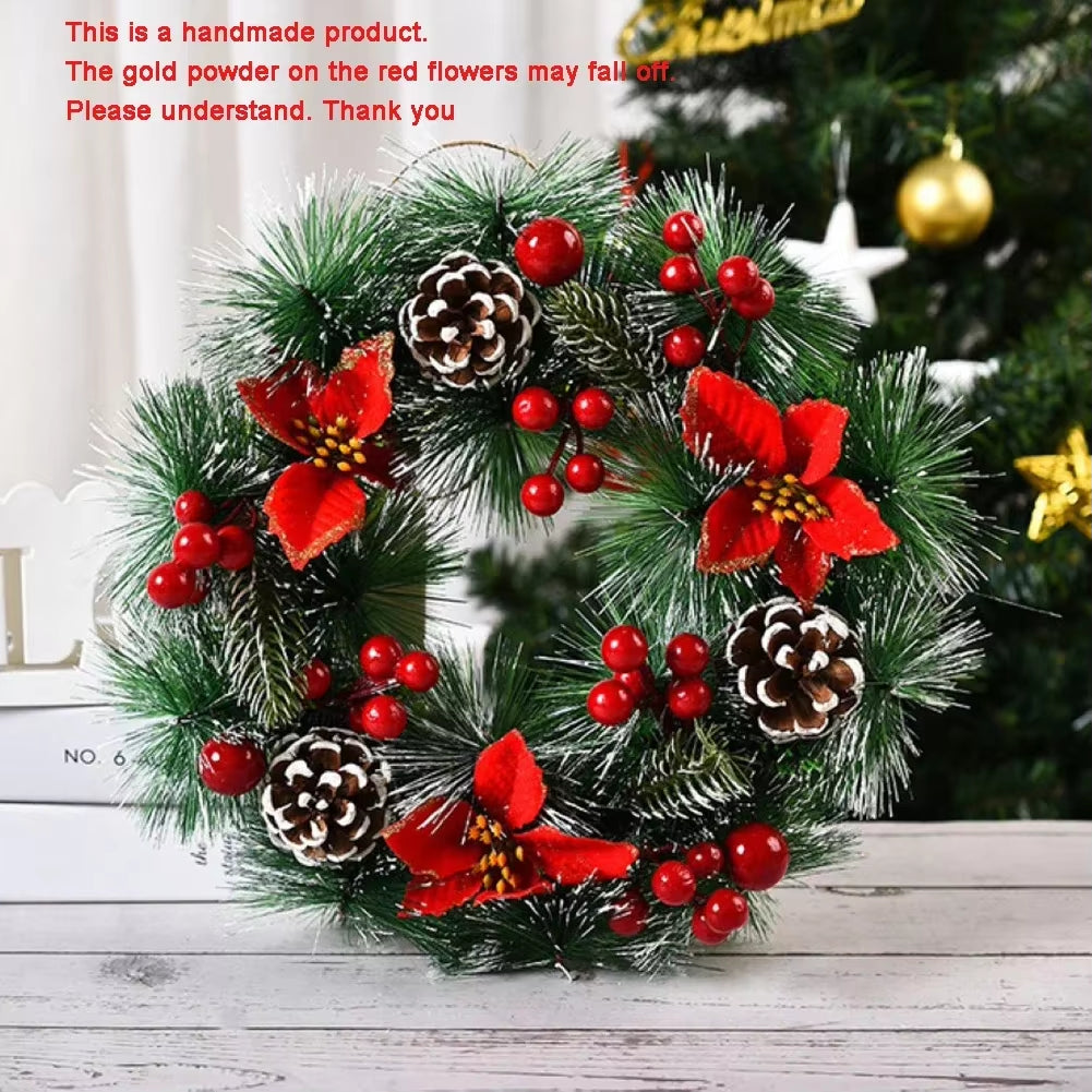 Festive Christmas Wreath for Front Door - Elegant Winter Decor with Flowers and Pine Cones for Holiday Celebrations